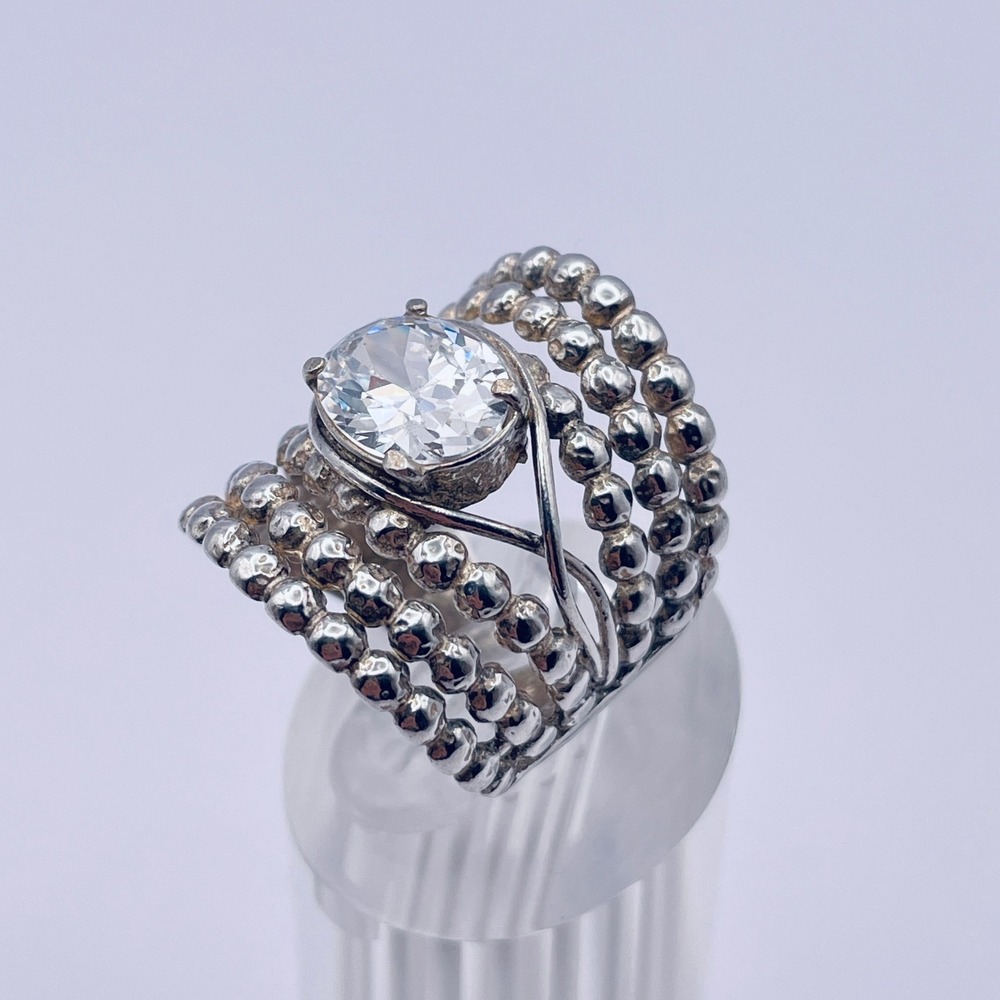 Shablool Israel Didae Sterling Silver Ring Cubic Zirconia Sparkling CZ Wide Ring - Picture 3 of 9